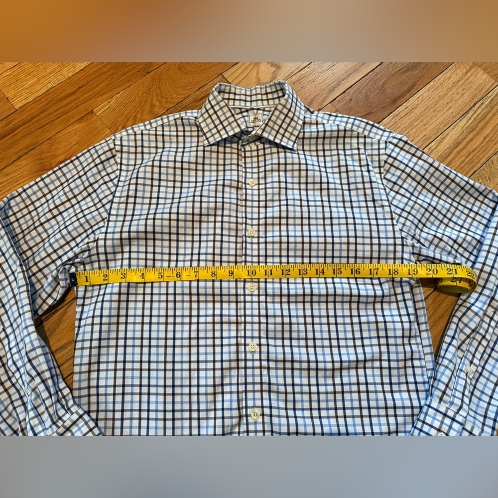 Peter Millar Nanoluxe Easy Care Shirt Blue/White/Brown Check Men Sz M 15.5 Reg - Picture 10 of 12